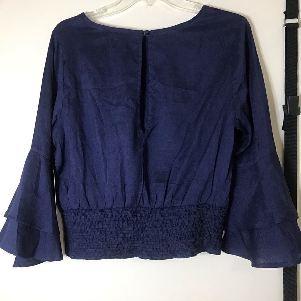 Lulus Auben Navy Blue Knotted Bell Sleeve Crop Top - Picture 10 of 10